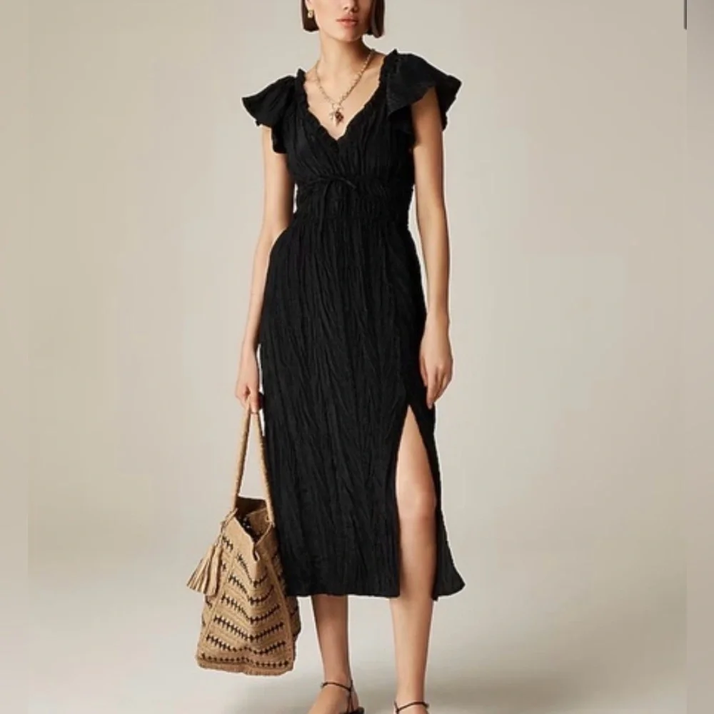 J. Crew Black Palermo Viscose Blend Crinkle Dress - Picture 1 of 13